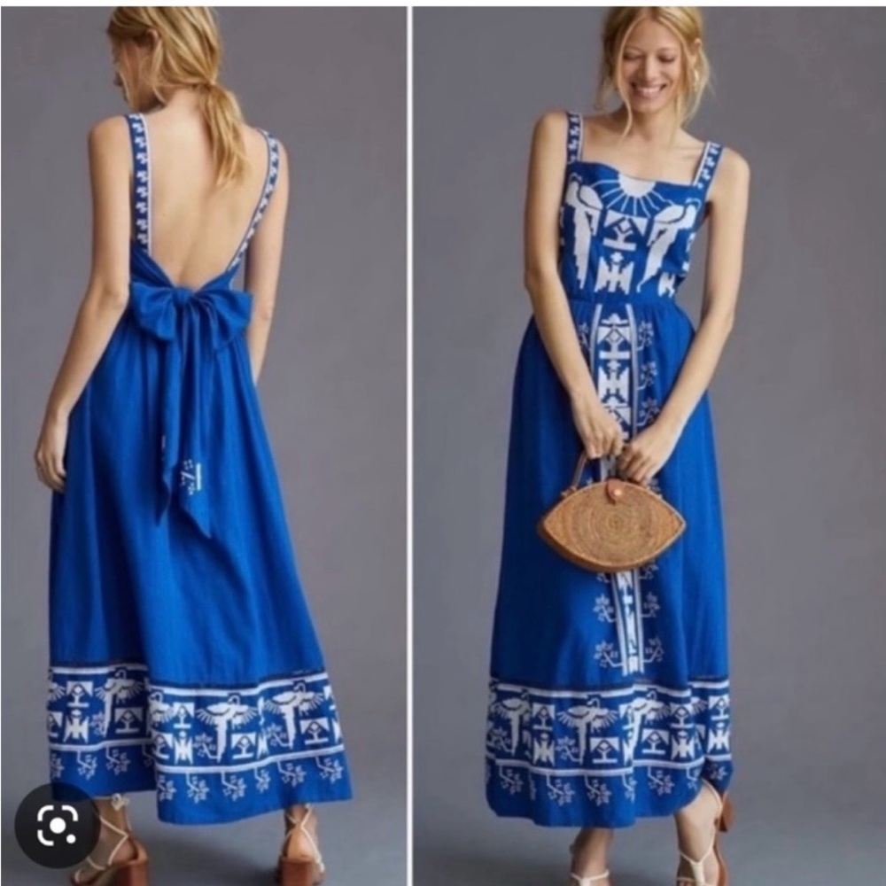 Farm Rio Blue Macaw Embroidered Bow Dress - Picture 5 of 13
